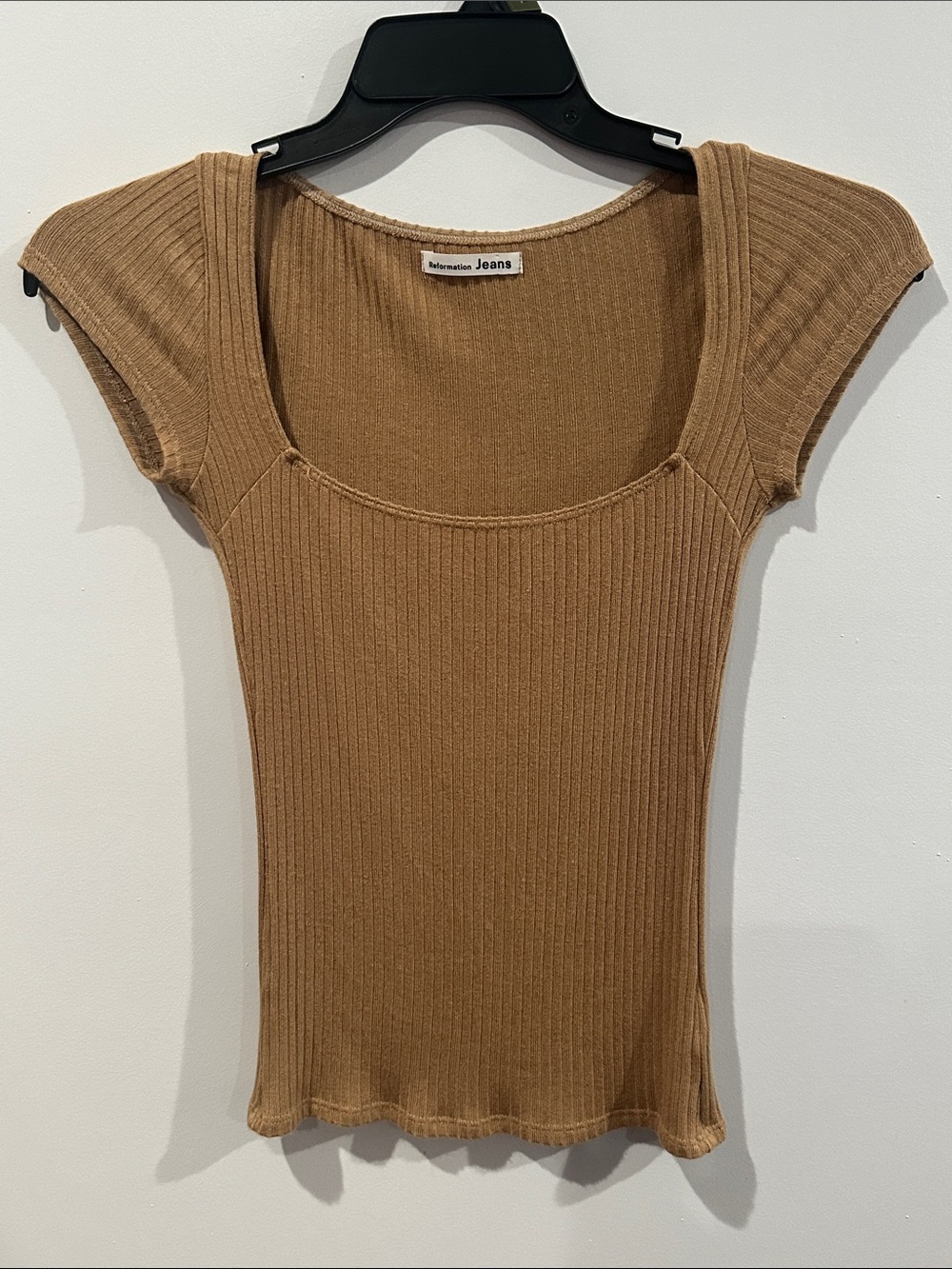 Reformation Bardot Square Neck Ribbed Knit Top Cap Size Small